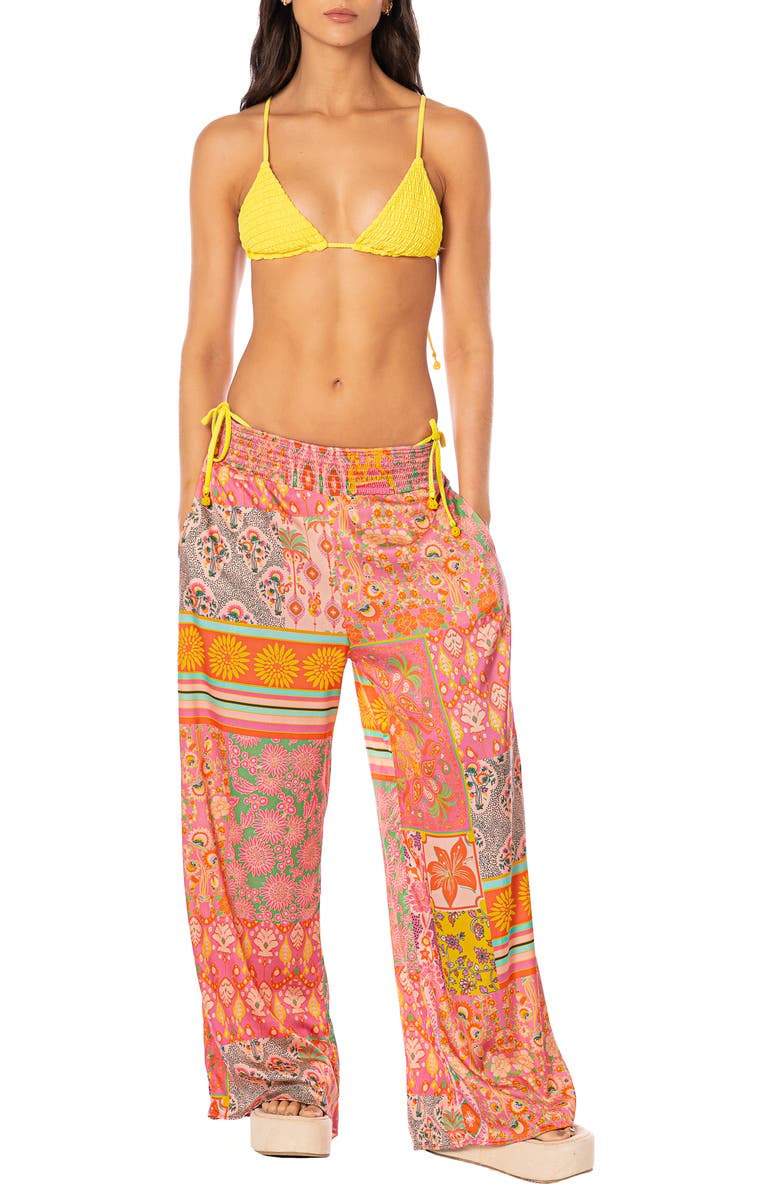 Maaji Boho Damask Marsala Cover-Up Pants, Alternate, color, Bright Pink