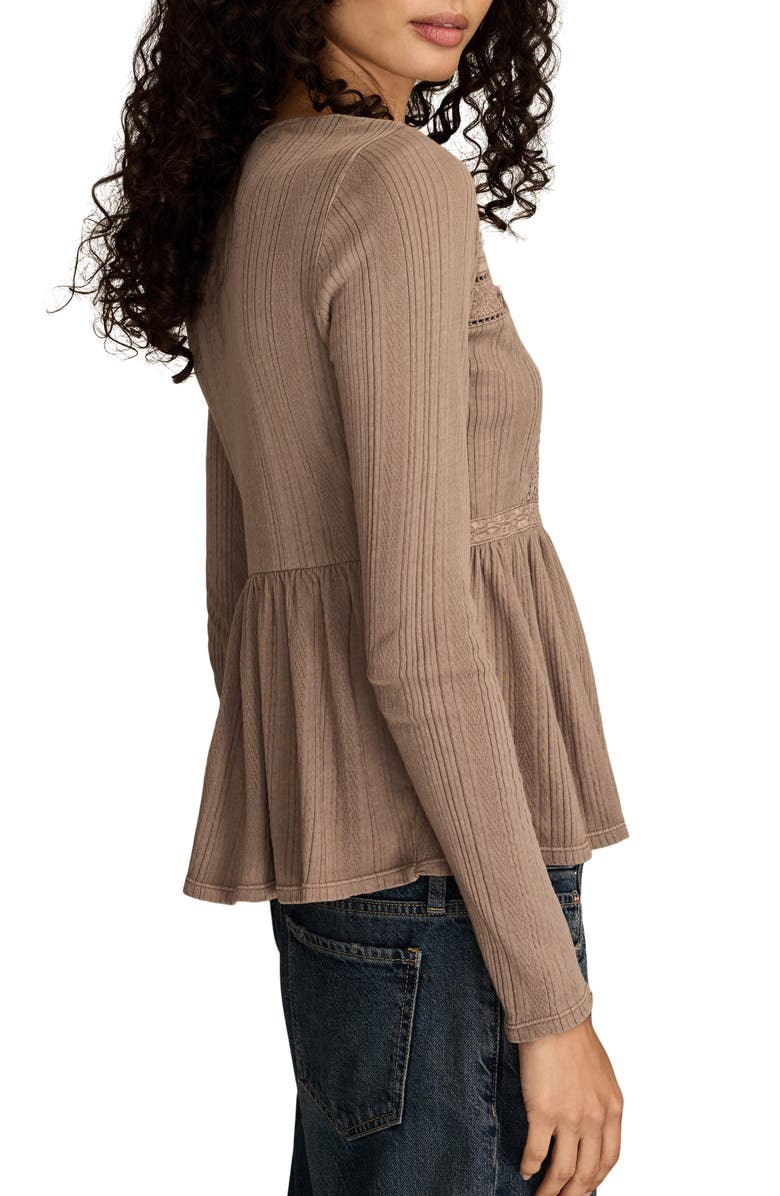 Lucky Brand Embroidered Long Sleeve Peplum Top, Alternate, color, Deep Taupe