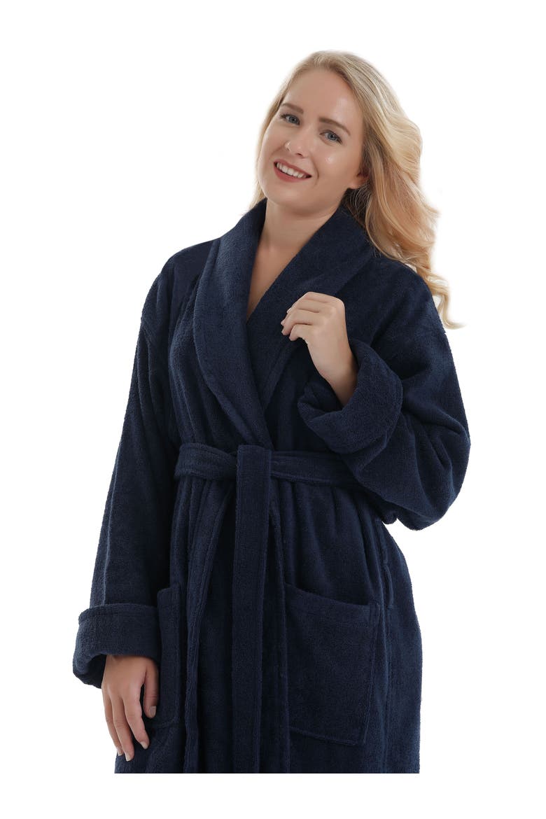 Optimus Long Cotton Bathrobe for Women, Alternate, color, Navy
