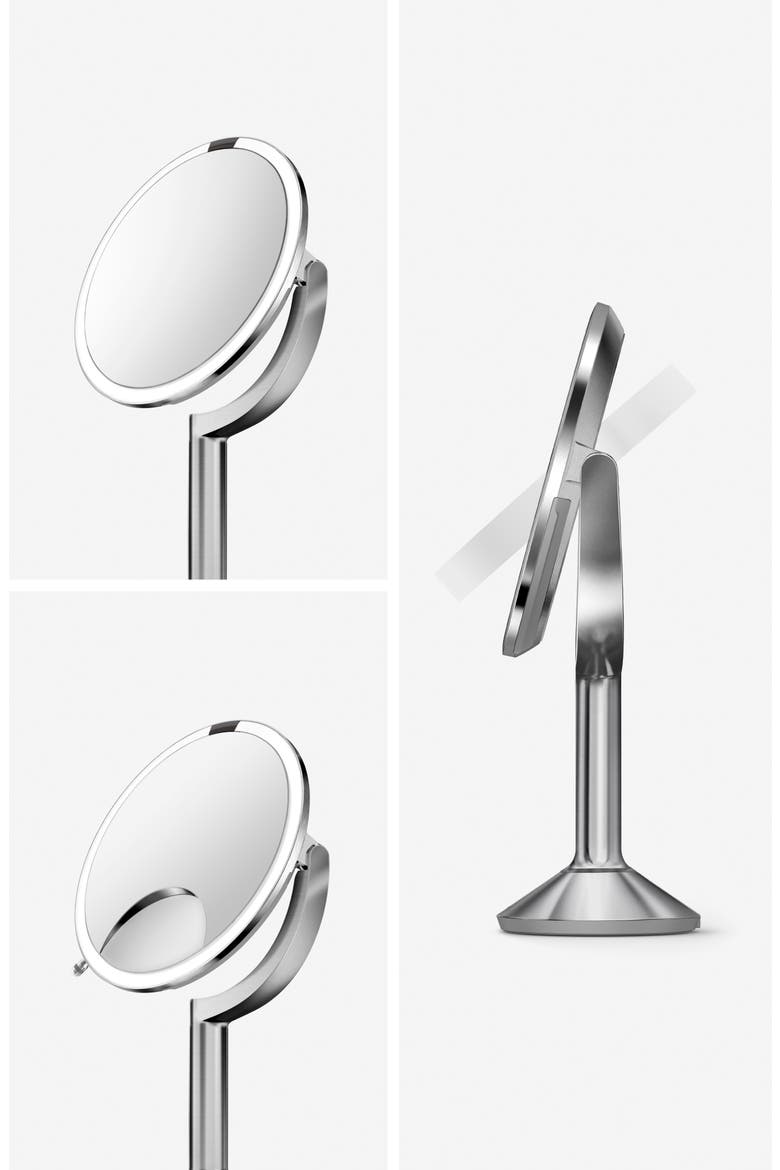Trio Eight Inch Multi-Magnification Sensor Makeup Mirror, Alternate, color, BRUSHED STEEL