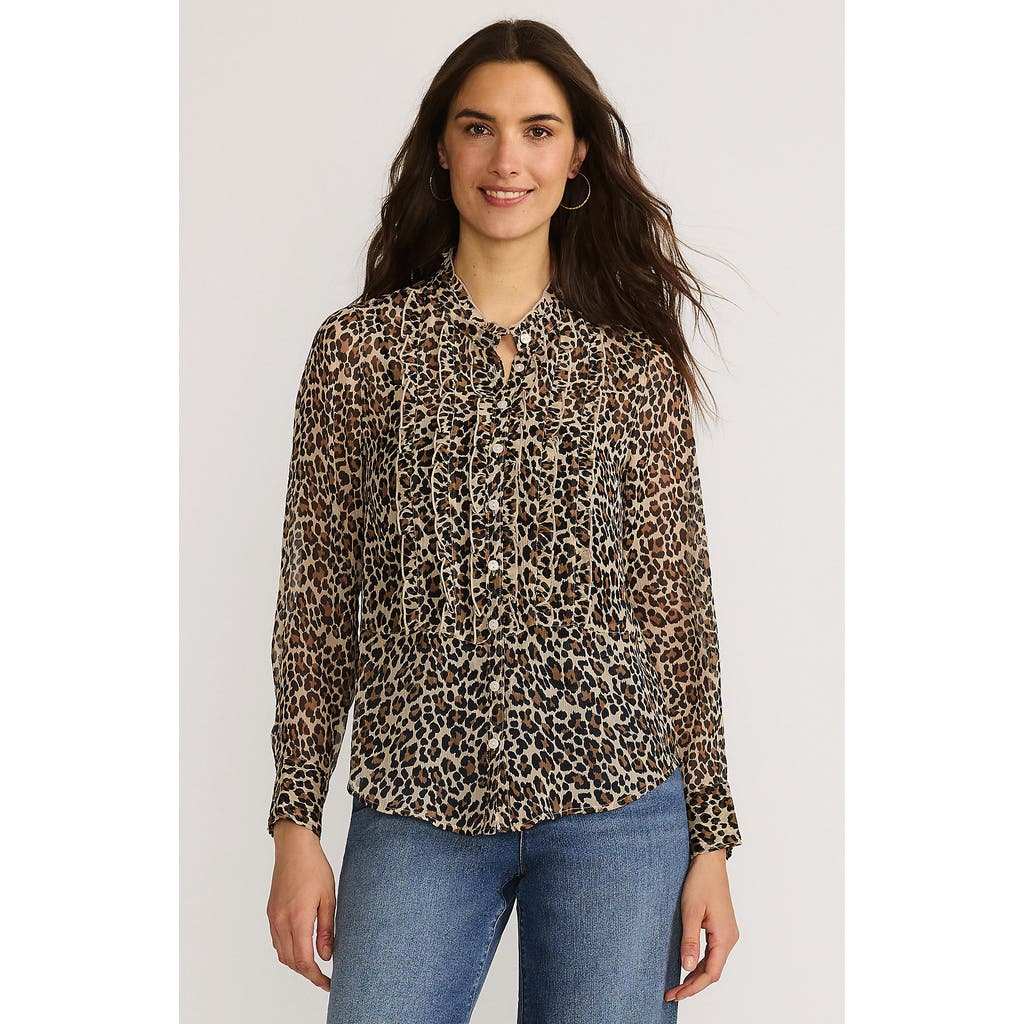 Lands' End Chiffon Ruffle Front Long Sleeve Top In Multi