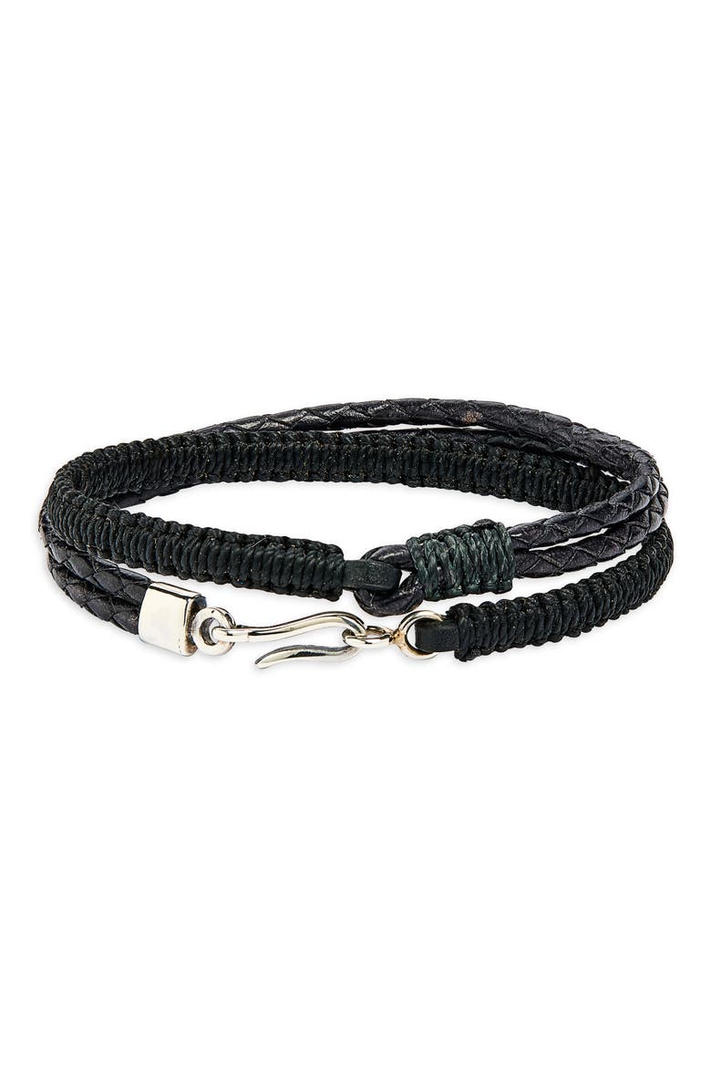 Men's Double Wrapped Braided Leather Bracelet, Main, color, BLACK