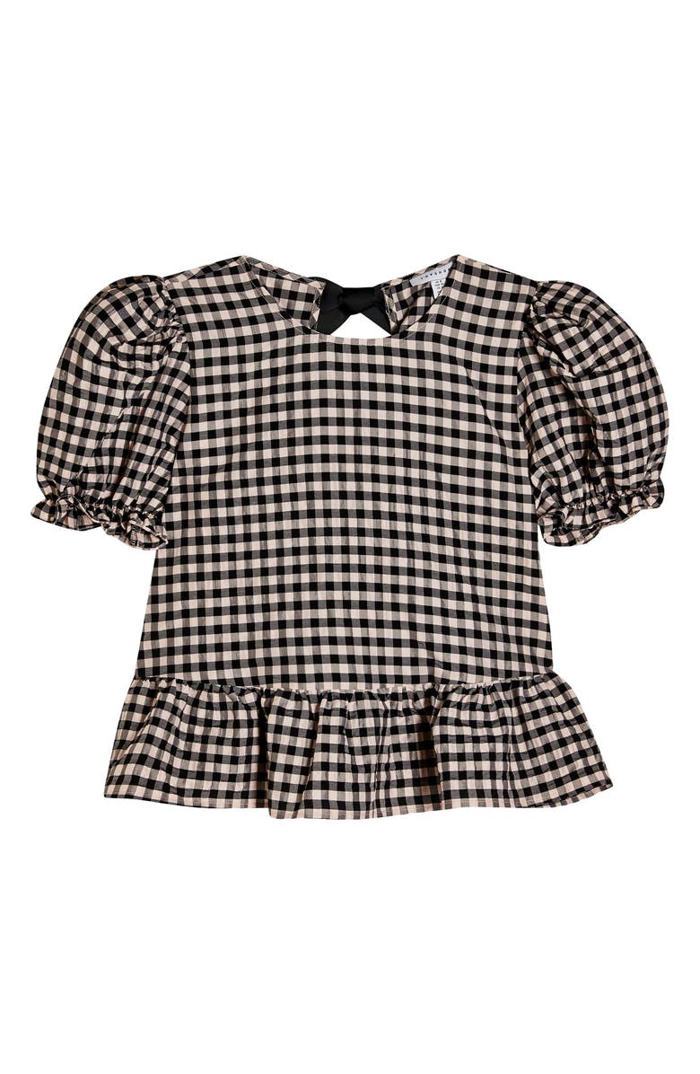 Topshop Check Bow Back Puff Sleeve Blouse, Alternate, color, 