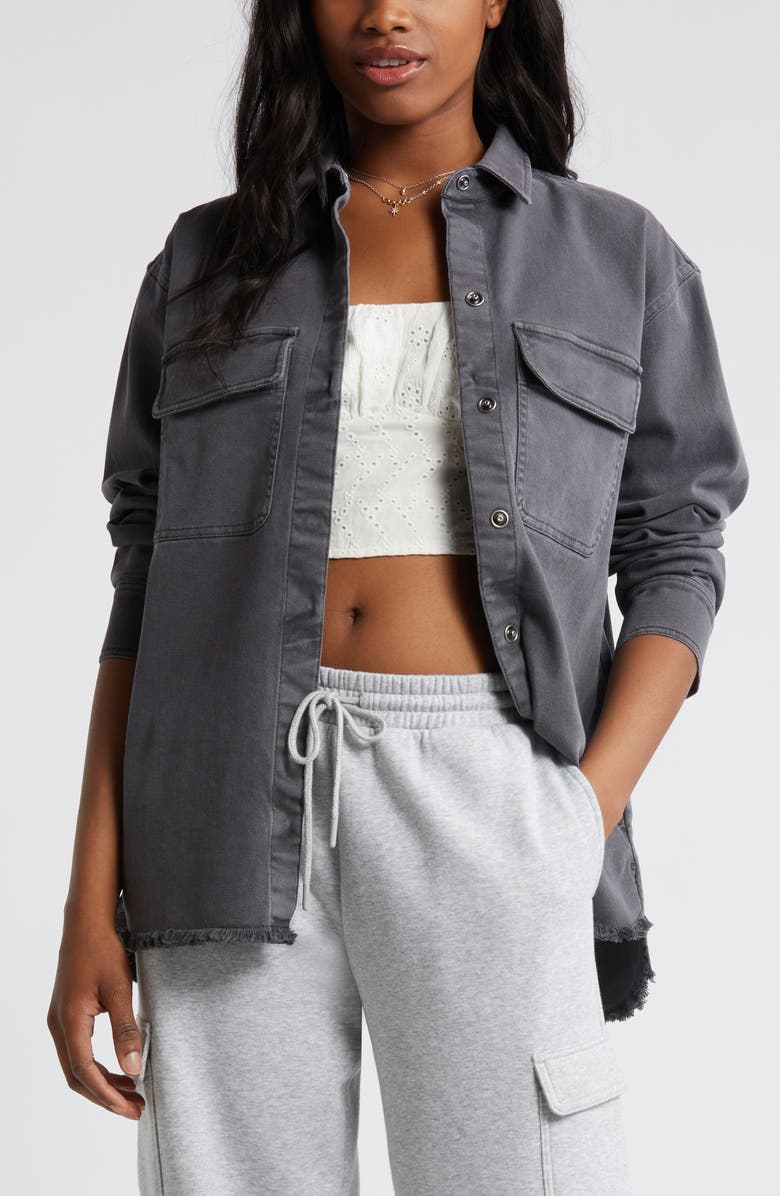 BP. Frayed Oversize Twill Workwear Shirt, Main, color,