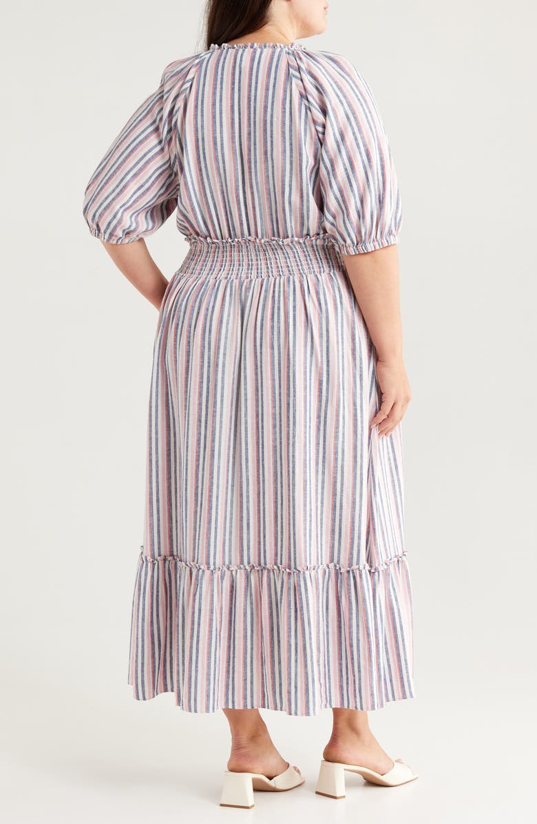 Caslon<sup>®</sup> Smocked Waist Ruffle Hem Maxi Dress, Alternate, color, Ivory- Blue Pink Poppy Stripe