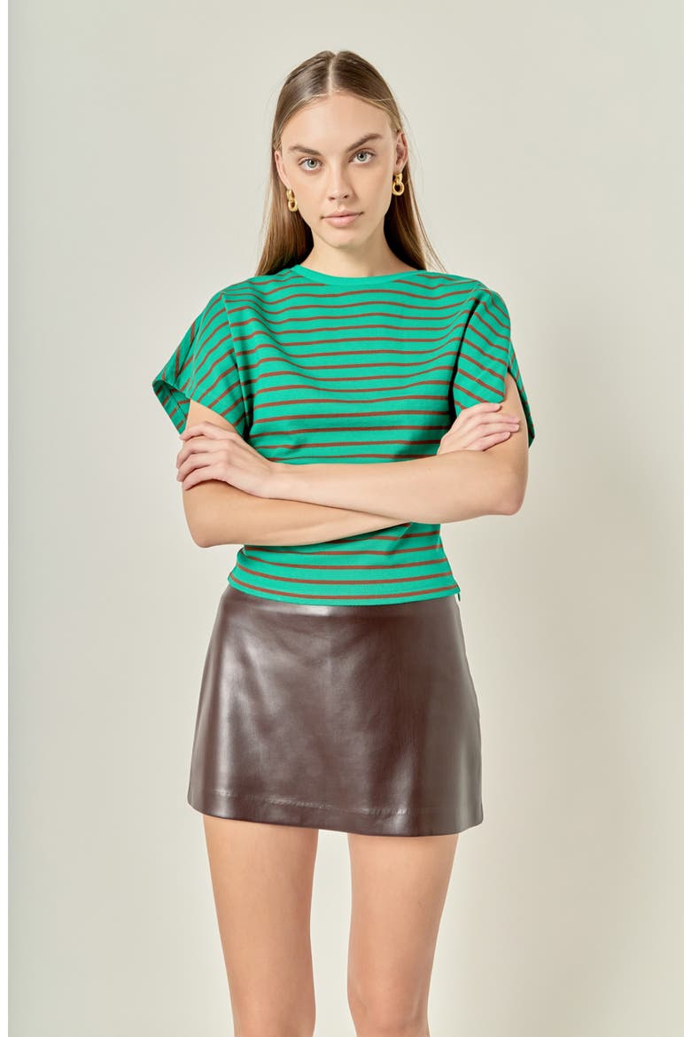 Striped Wing Sleeve Knit T-Shirt, Alternate, color, GREEN/ BROWN