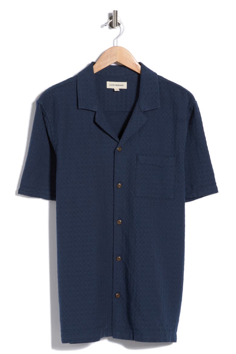 Dobby Cotton Camp Shirt, Alternate, color, MIDNIGHT NAVY