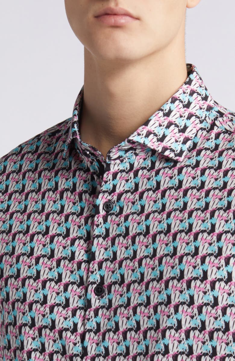 Stone Rose Zebra Short Sleeve Trim Fit Button-Up Shirt, Alternate, color, 