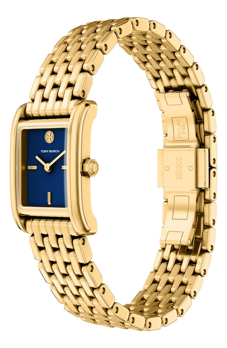 Tory Burch The Small Eleanor Tank Bracelet Watch, 19mm x 22mm, Alternate, color, Gold/ Navy
