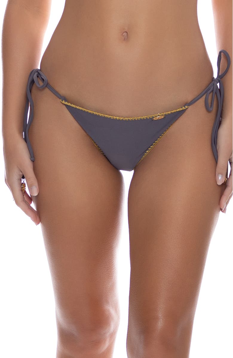 Luli Fama Seamless Wavy Ruched Back Brazilian Tie Side Bottom, Main, color, Grey