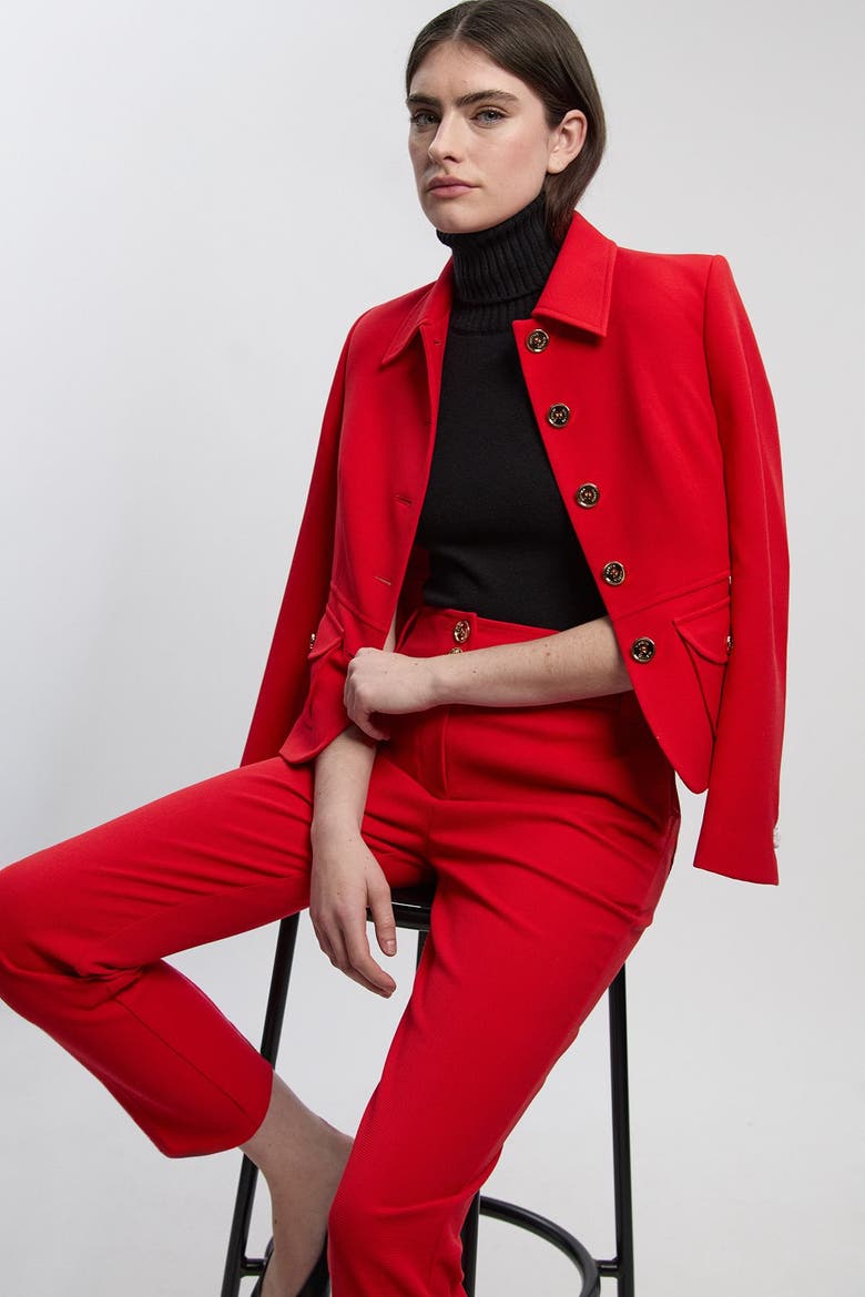 Textured Compact Stretch Tailored Jacket, Alternate, color, Red