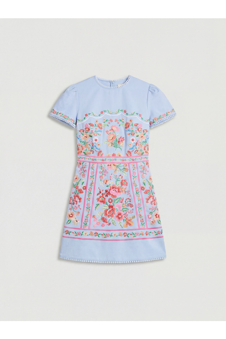 Placement Print Short Sleeve Mini Dress, Alternate, color, Blue