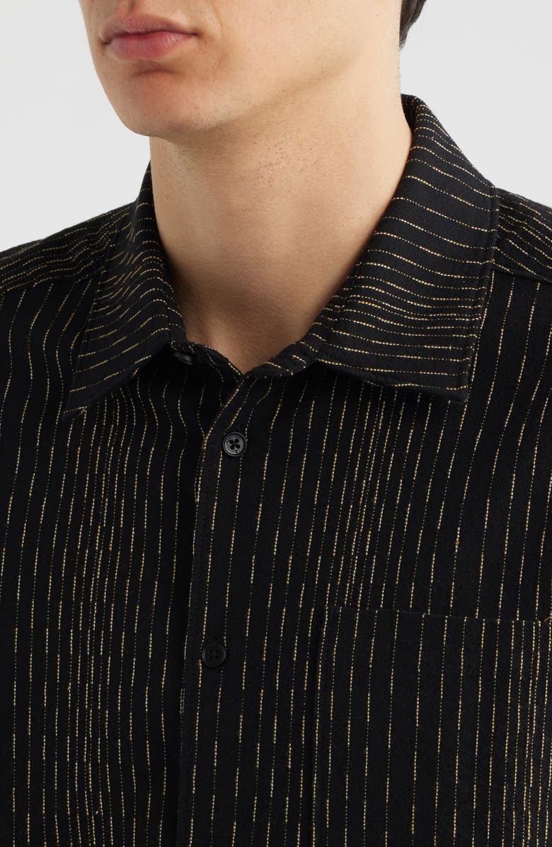 Percival Leland Stripe Boxy Button-Up Shirt, Alternate, color, Black