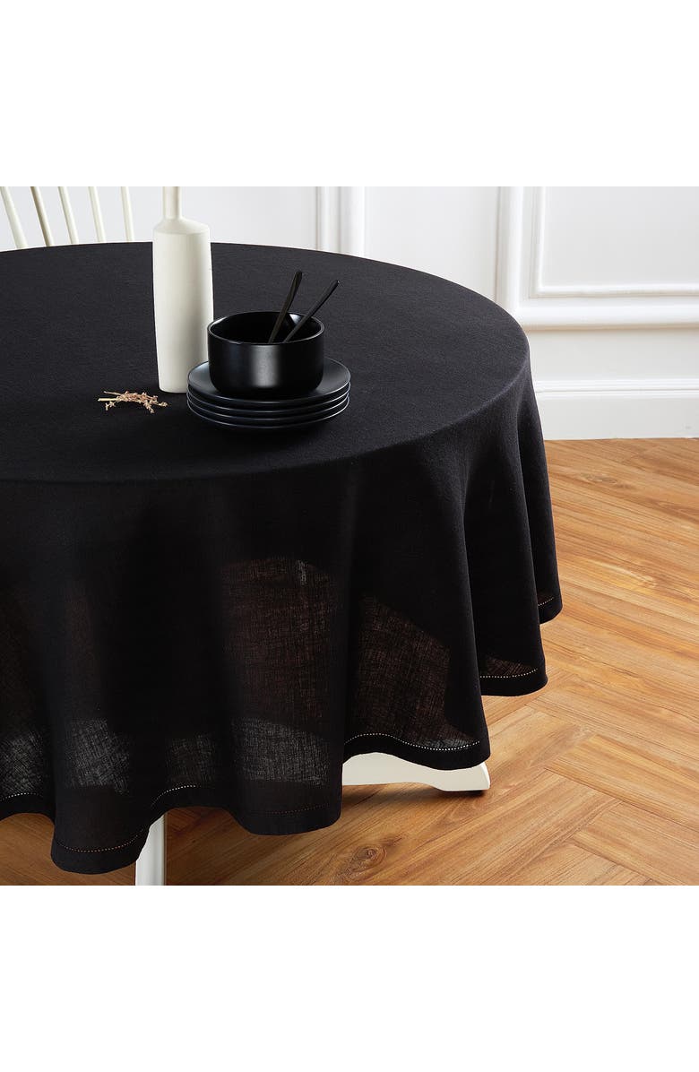 Solino Home Linen Round Tablecloth - Sonoma Hemstitch, Alternate, color, Black