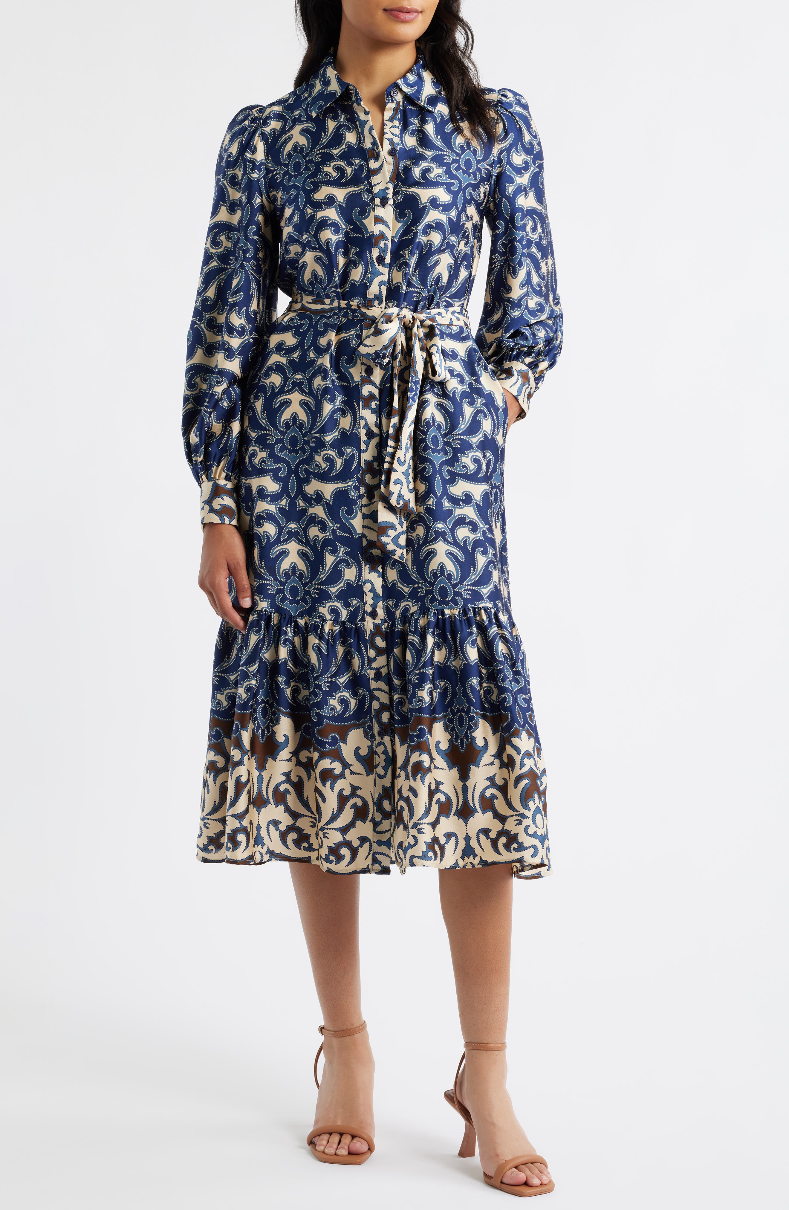 Julia Jordan Print Tie Waist Midi Shirtdress