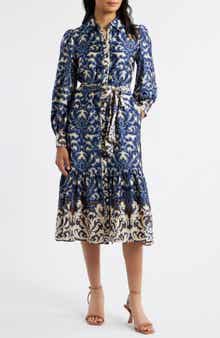 Julia Jordan Print Tie Waist Midi Shirtdress
