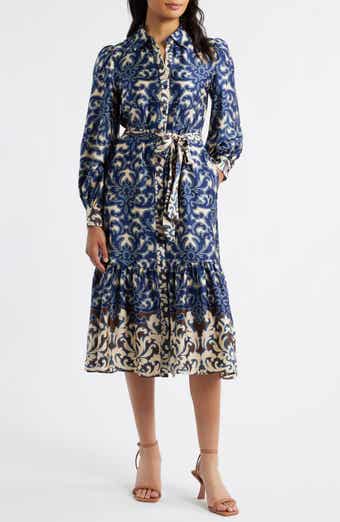 Print Tie Waist Midi Shirtdress