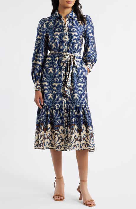 Julia Jordan Print Tie Waist Midi Shirtdress