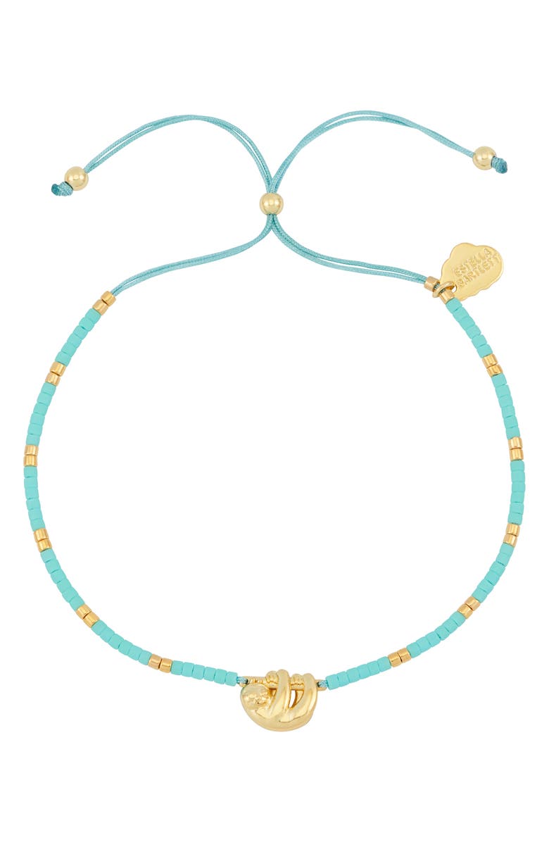 Estella Bartlett Hanging Sloth Pendant Bead Bracelet, Main, color, Gold