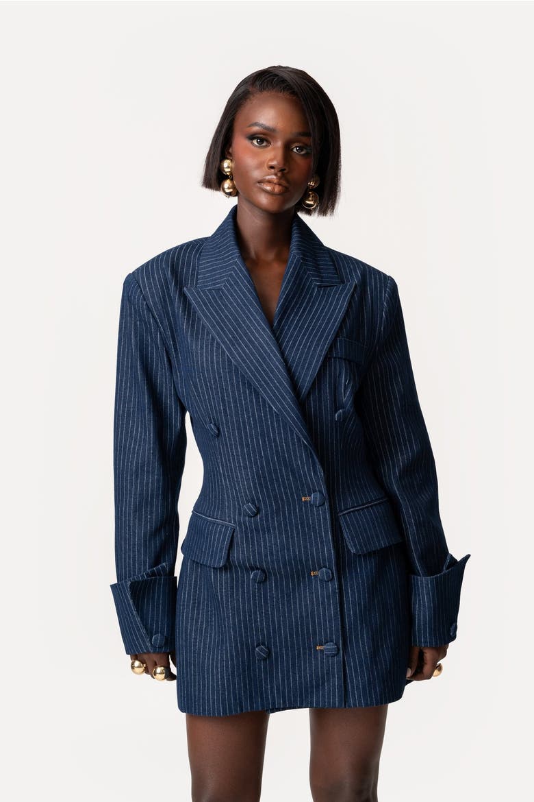 Nyla Blazer Dress, Alternate, color, Denim