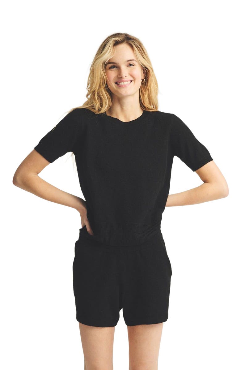NAADAM Lightweight Cashmere Short Sleeve Sweater, Main, color, Black