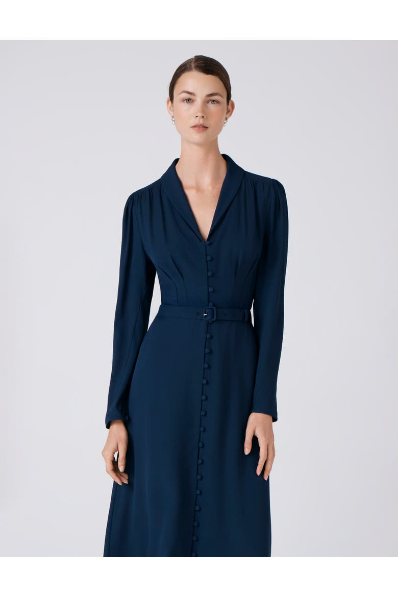 Elena Crepe Button Through Midi Dress, Alternate, color, Navy
