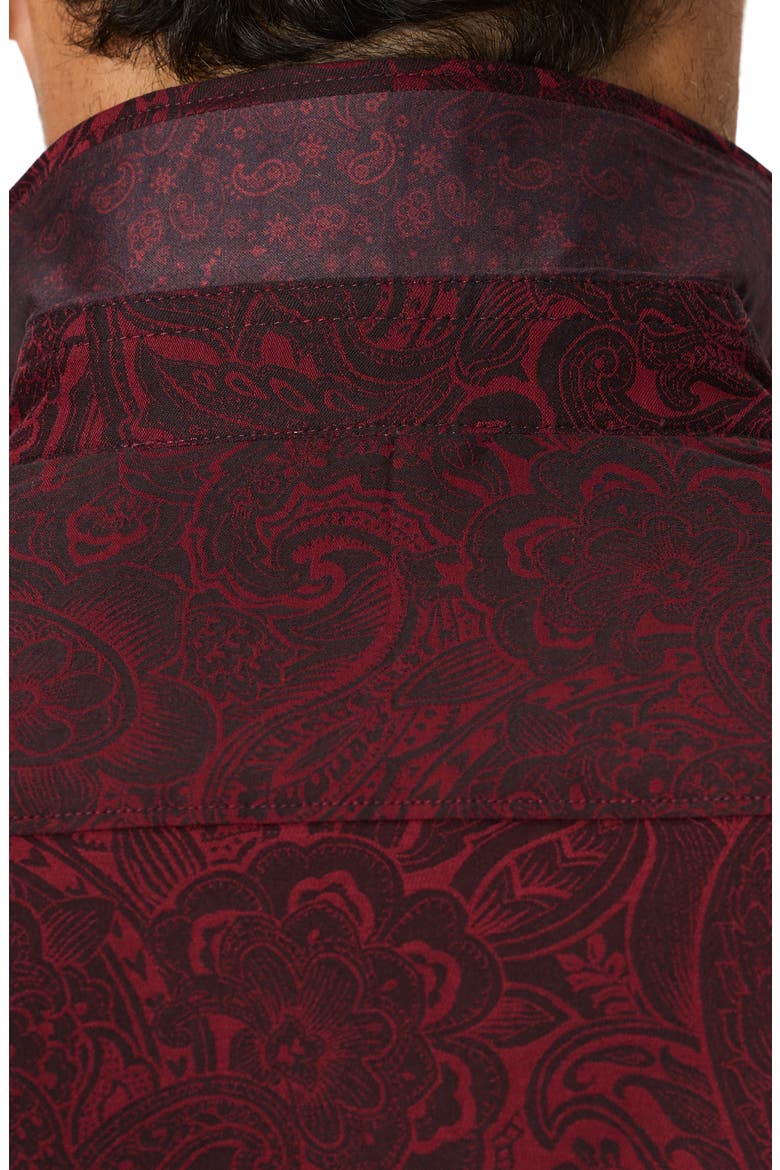 Hudson Paisley Stretch Cotton Button-Up Shirt, Alternate, color, BURGUNDY