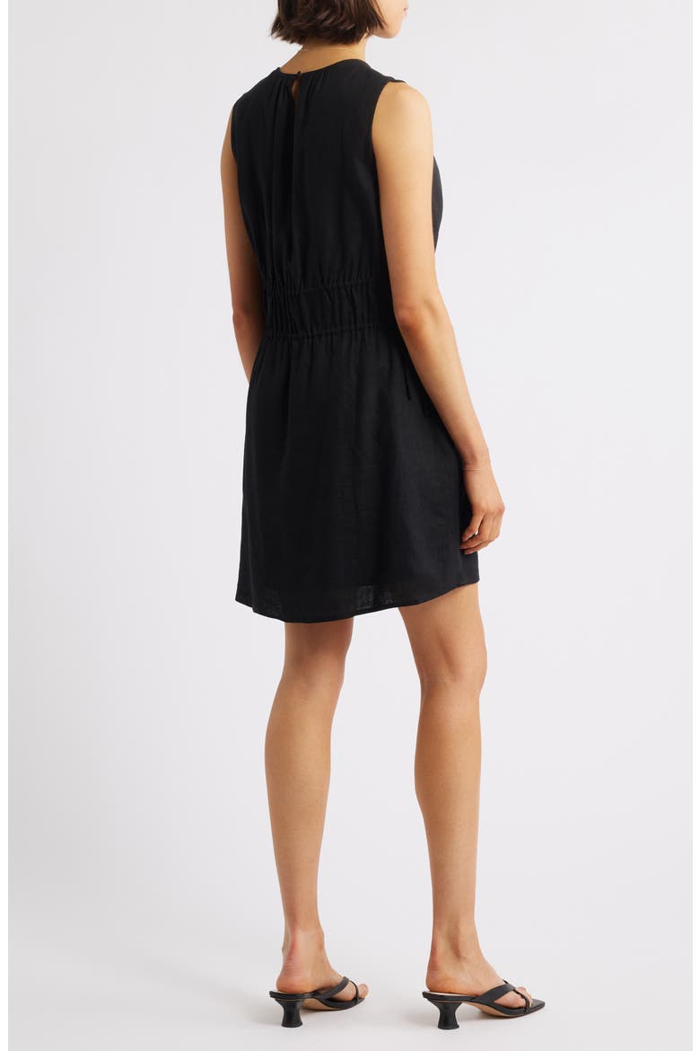 Drawstring Waist Linen Blend Minidress, Alternate, color, BLACK