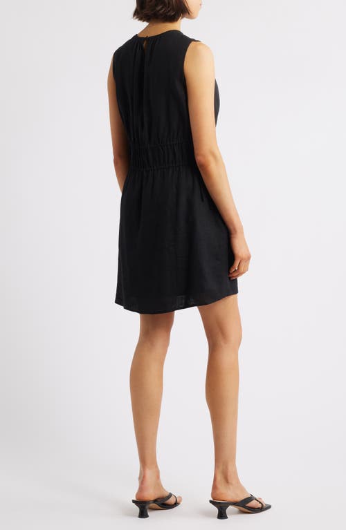 Charles Henry Drawstring Waist Linen Blend Minidress In Black