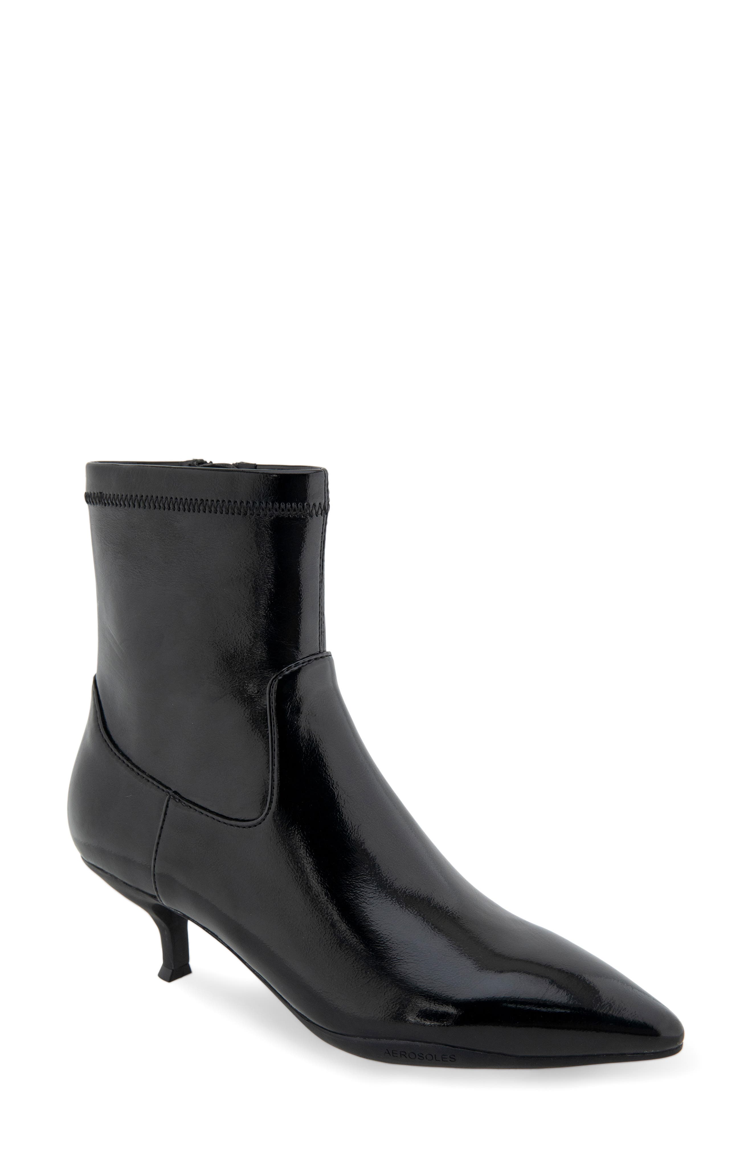 Aerosoles Lasko Kitten Heel Bootie, Main, color, Black Patent Crinkled Faux