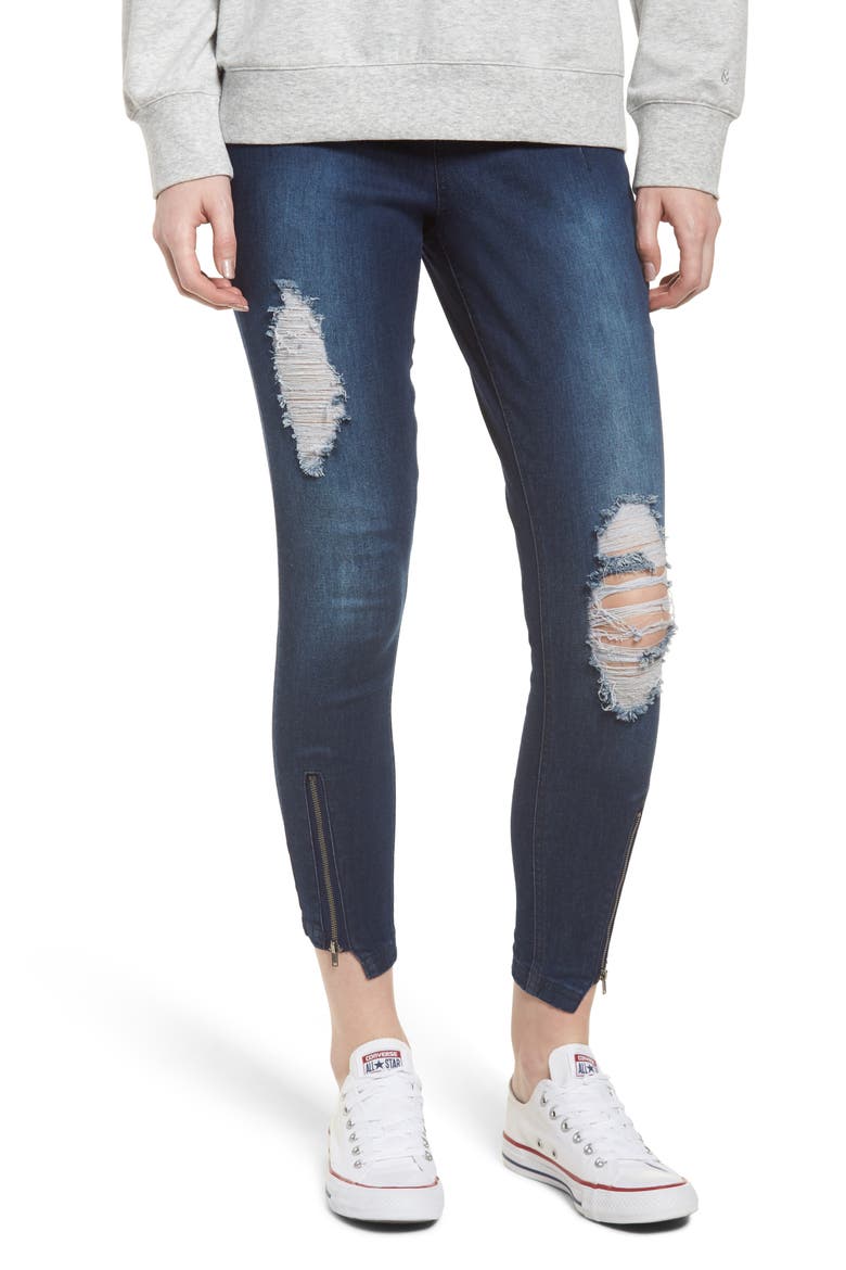 High Waist Distressed Denim Skimmer Leggings, Main, color, INK WASH