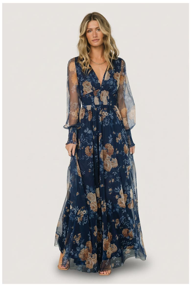 Layla Tulle Maxi Dress, Main, color, Blue and Golden Floral