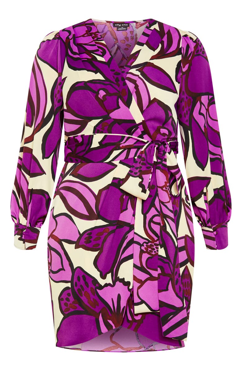 City Chic Amalia Floral Long Sleeve Faux Wrap Dress, Main, color, Print