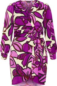City Chic Amalia Floral Long Sleeve Faux Wrap Dress