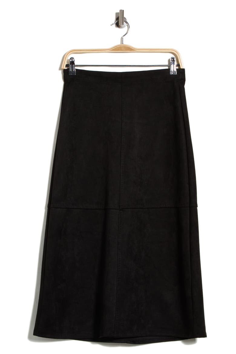 Faux Suede A-Line Midi Skirt, Alternate, color, BLACK
