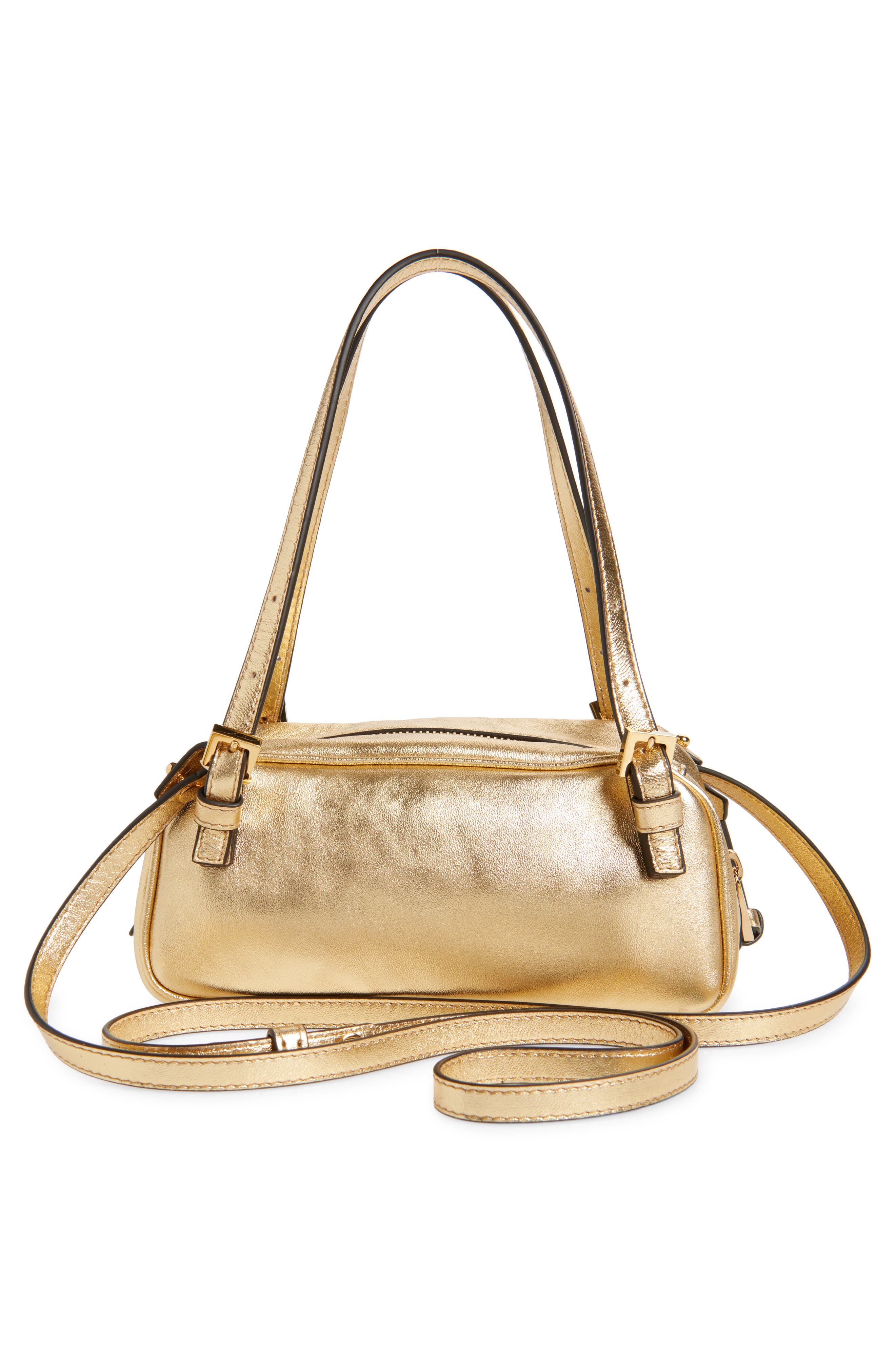Versace Mini Tag Bowling Metallic Leather Shoulder Bag, Alternate, color, 