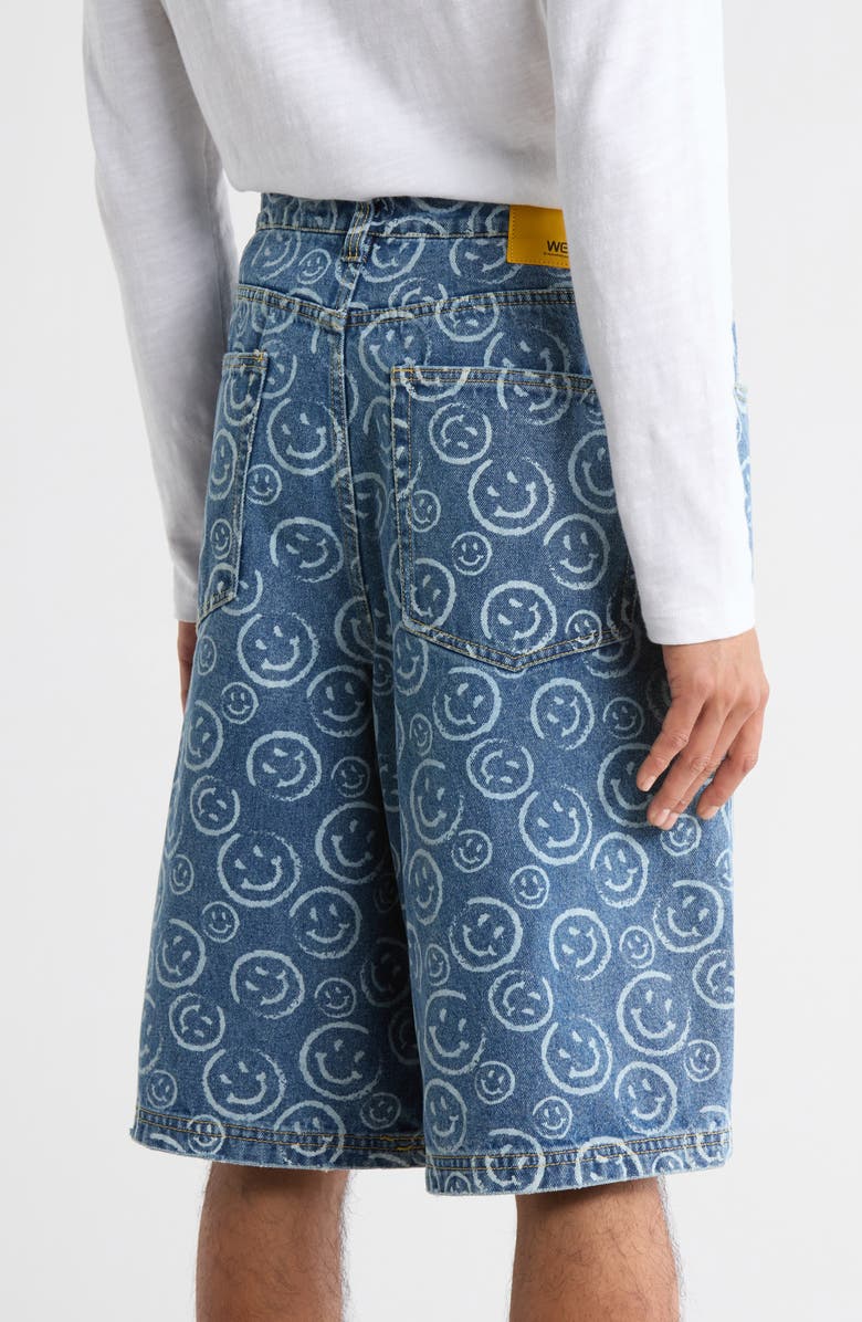 WeSC Smiley Face Long Denim Shorts, Alternate, color, Mid Wash