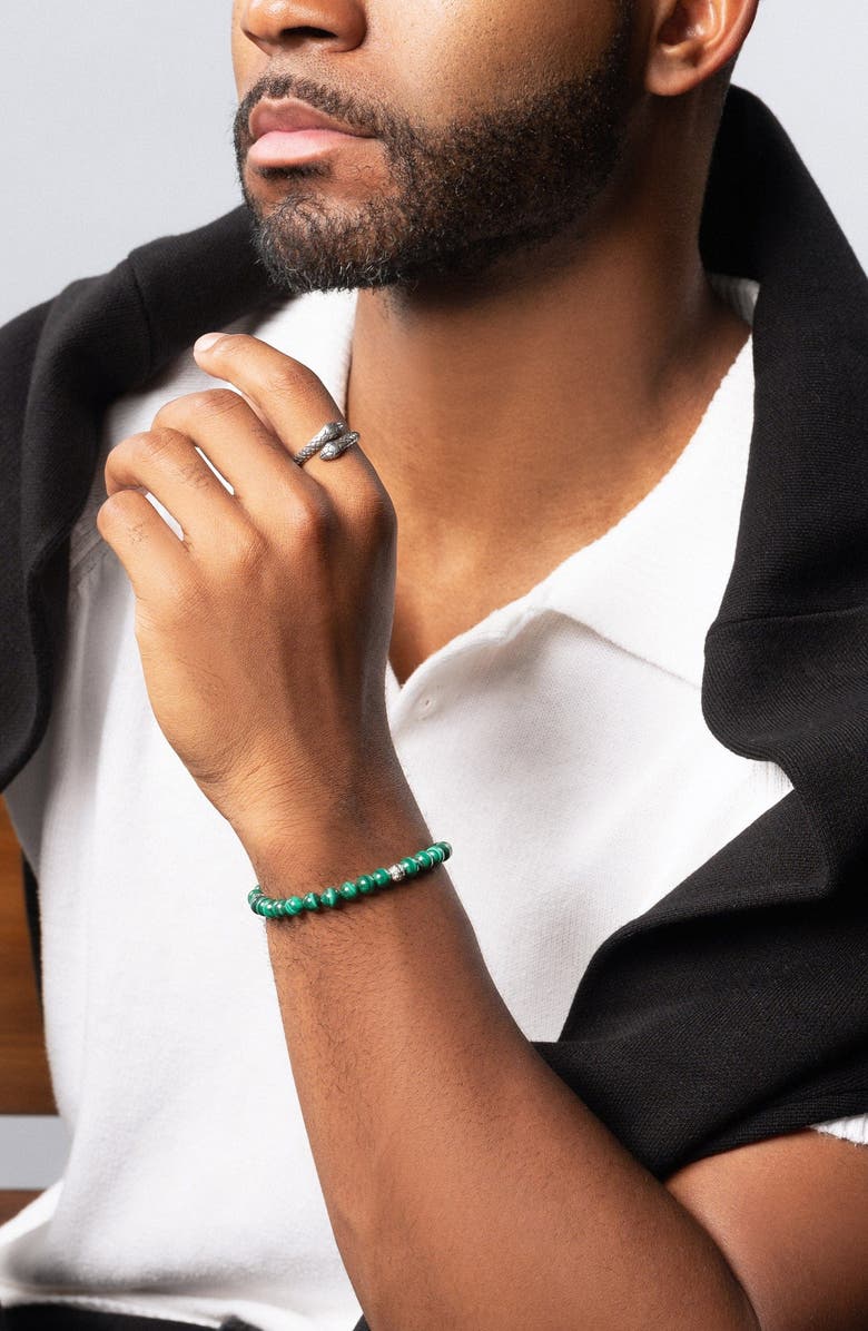 Nialaya Green Malachite Silver Ball Bracelet, Alternate, color, Green Malachite