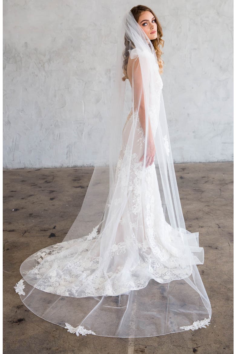 Lace Trim Chapel Veil, Alternate, color, IVORY