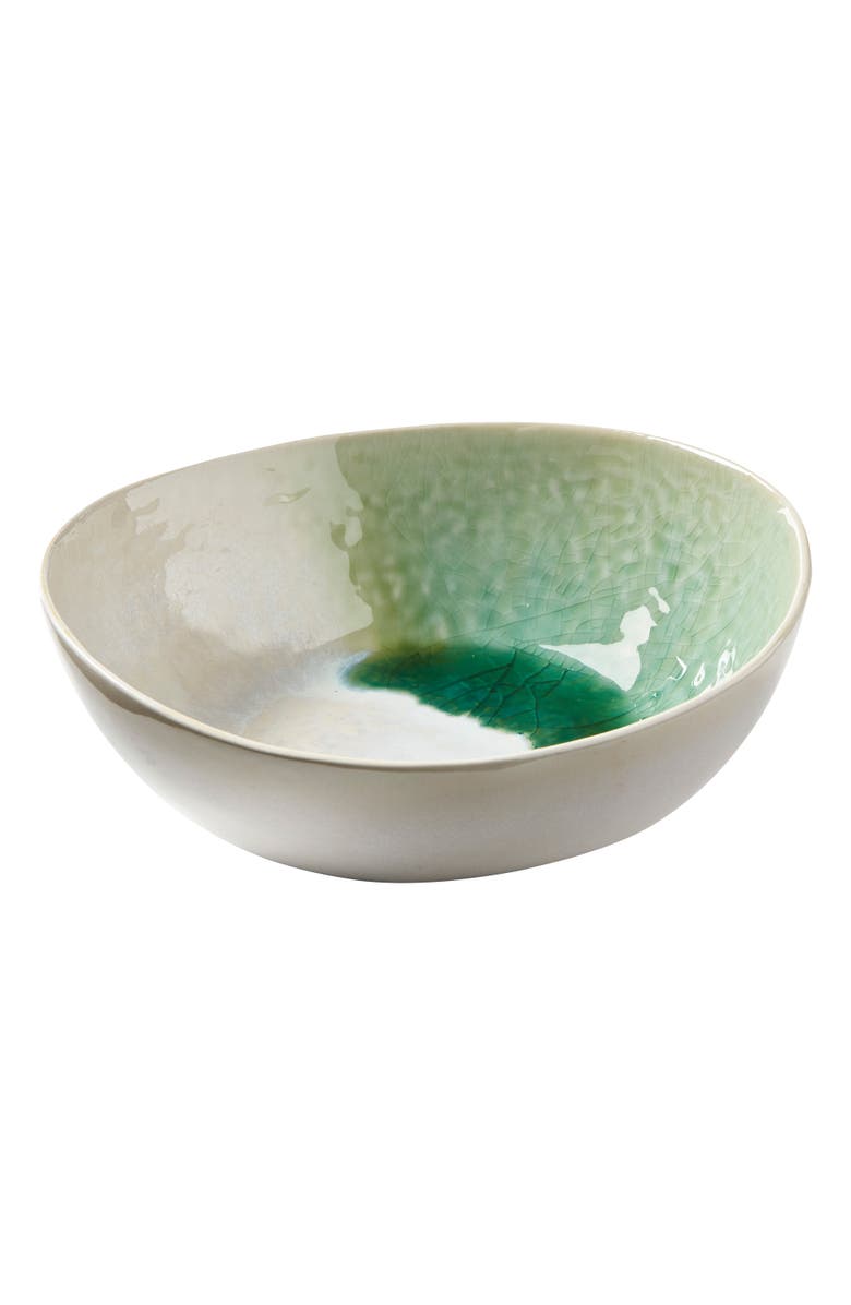 tag Curve Crackle Glaze Stoneware Bowl in Green for Christmas, Alternate, color, Green