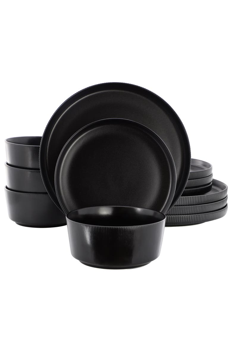 Dempsey Road 12 Piece Stoneware Dinnerware Set, Main, color, Black