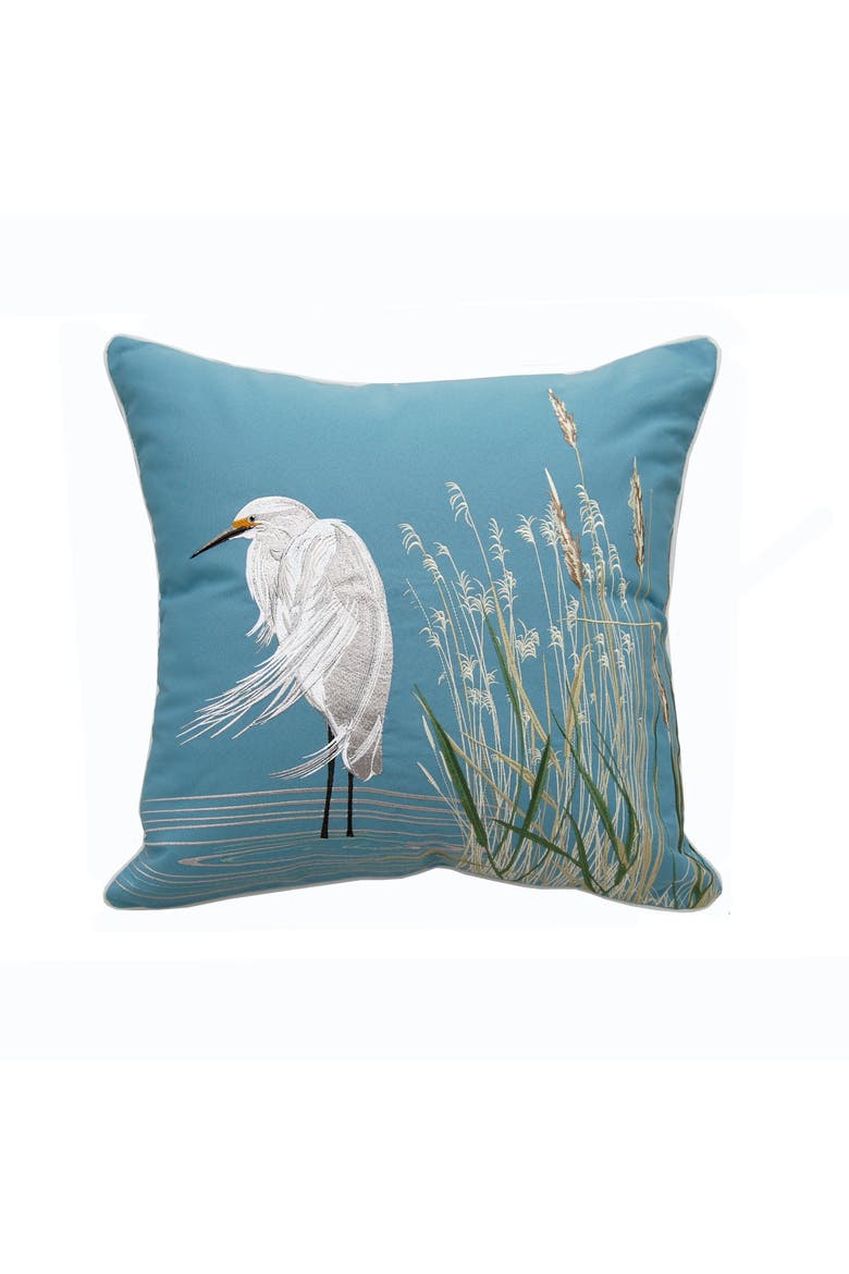 Snowy White Egret Indoor/Outdoor Accent Throw Pillow Decor, Main, color, Blue