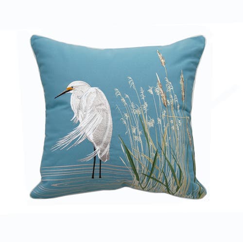 Rightside Designs Snowy White Egret Indoor/outdoor Accent Throw Pillow Decor In Blue