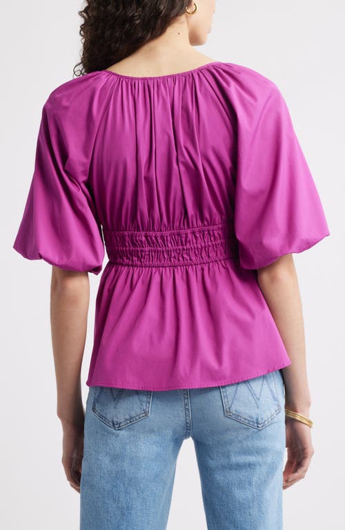 Nordstrom Puff Sleeve Cotton Poplin Shirt In Pink Wild Aster