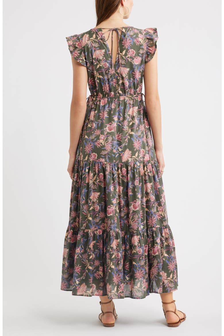 Floral Print Cotton Midi Dress, Alternate, color, OLIVE FROU FLORAL