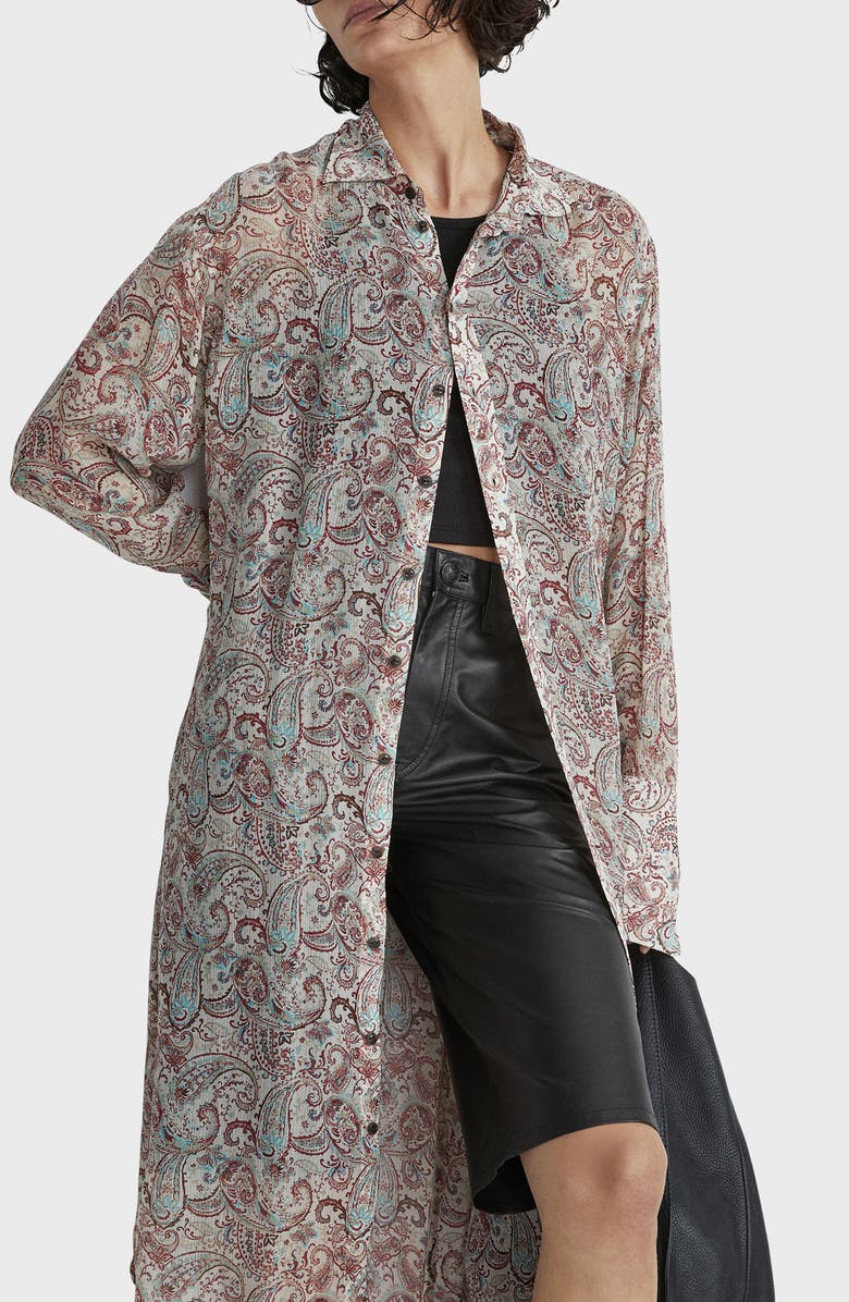 rag & bone Leona Paisley Long Sleeve Sheer Silk Blend Shirtdress, Alternate, color, Creammult
