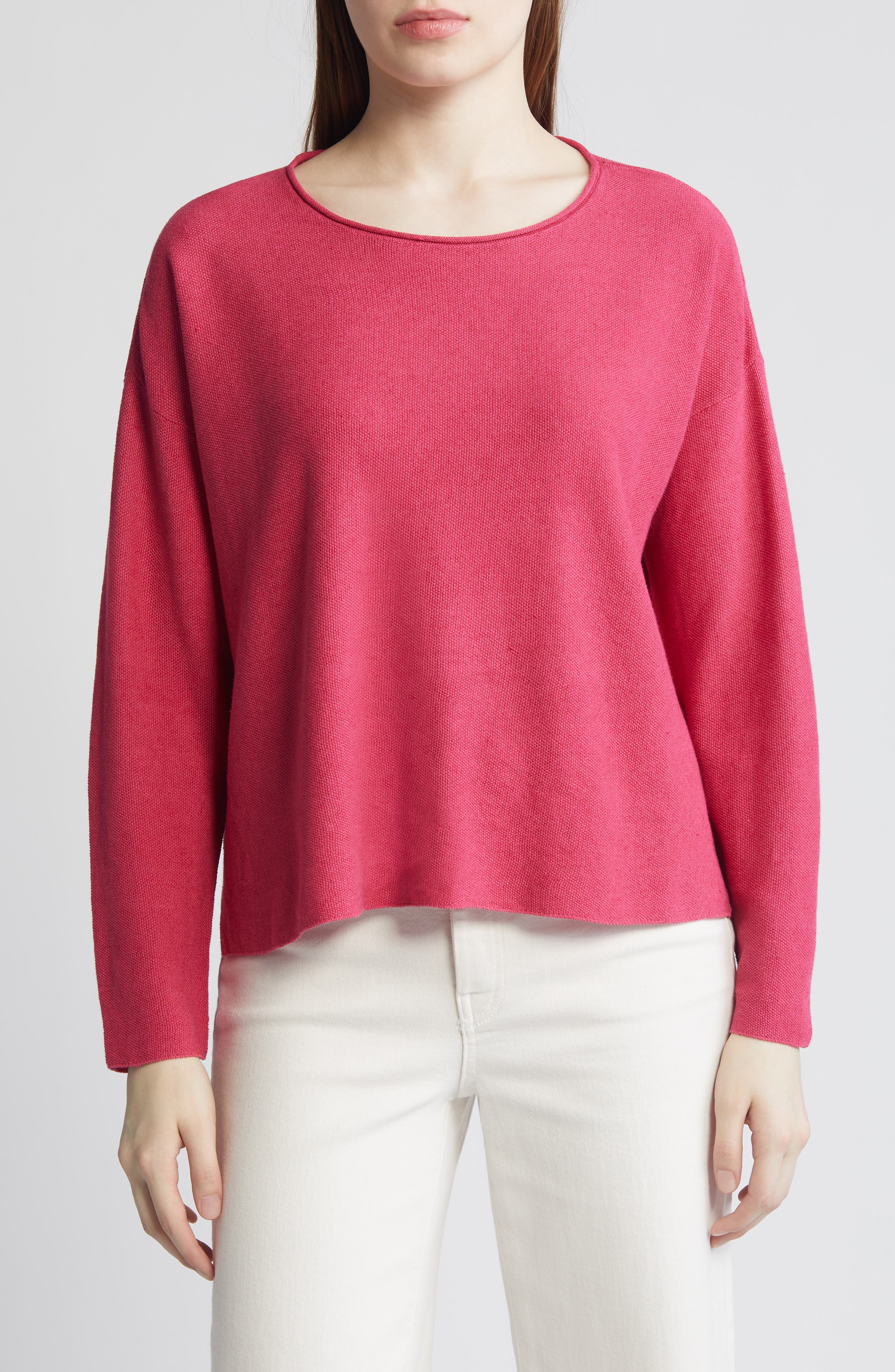 Eileen Fisher Jewel Neck Linen & Cotton Knit Top