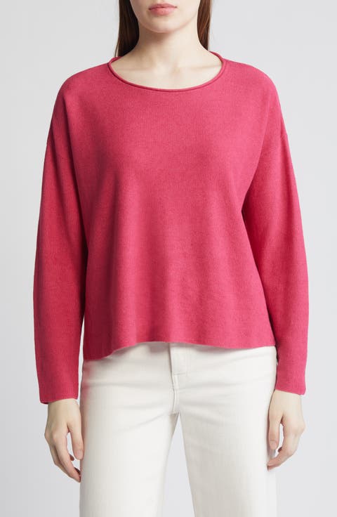 Jewel Neck Linen & Cotton Knit Top