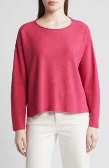 Eileen Fisher Jewel Neck Linen & Cotton Knit Top