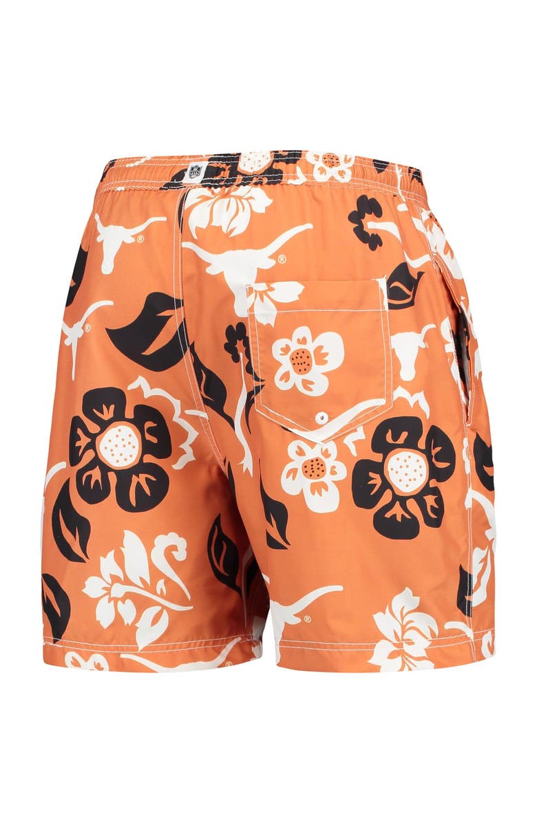Wes & Willy Men's Wes & Willy Texas Orange Texas Longhorns Floral Volley Logo Swim Trunks, Alternate, color,